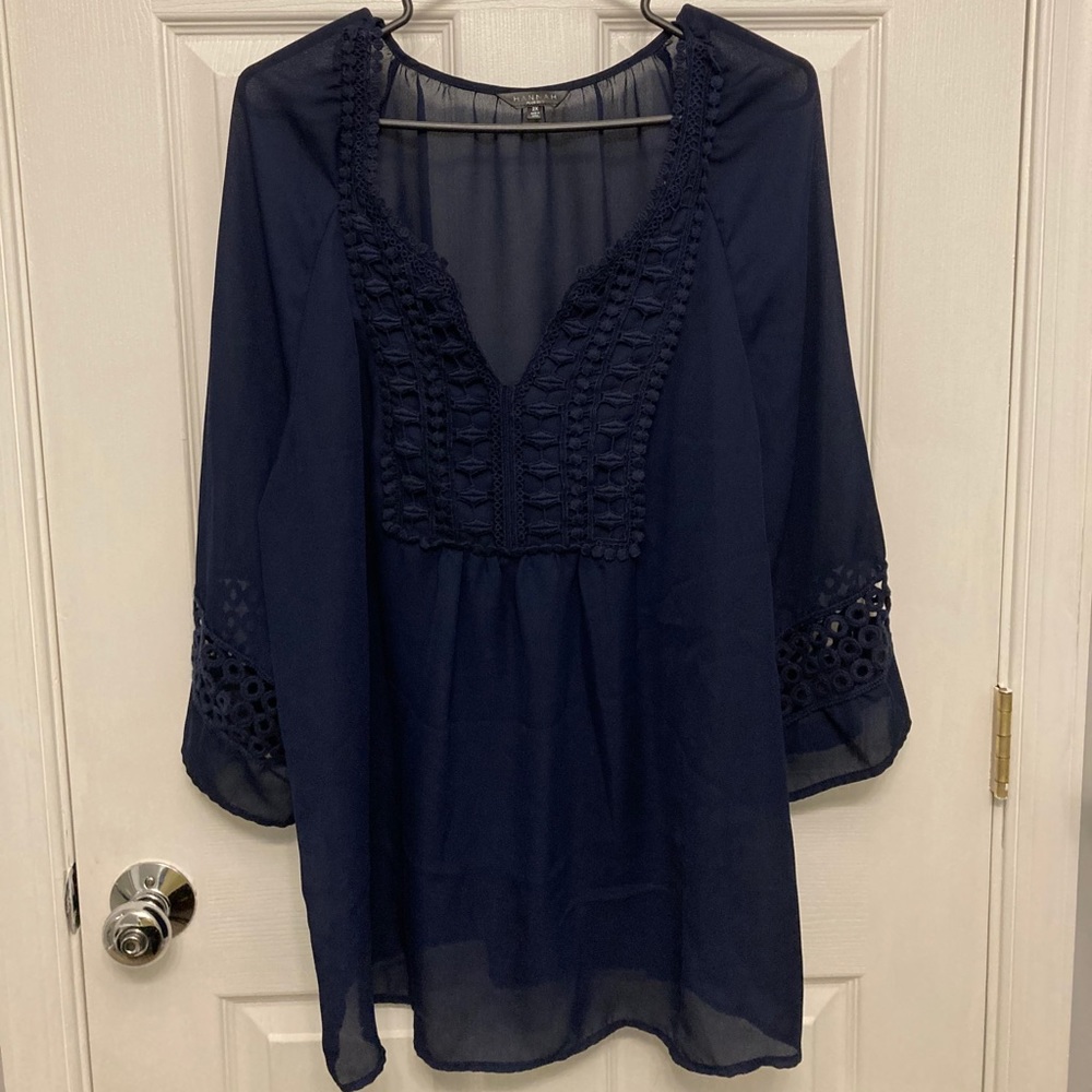 Navy Sheer Crochet Hannah Blouse Size 2XL